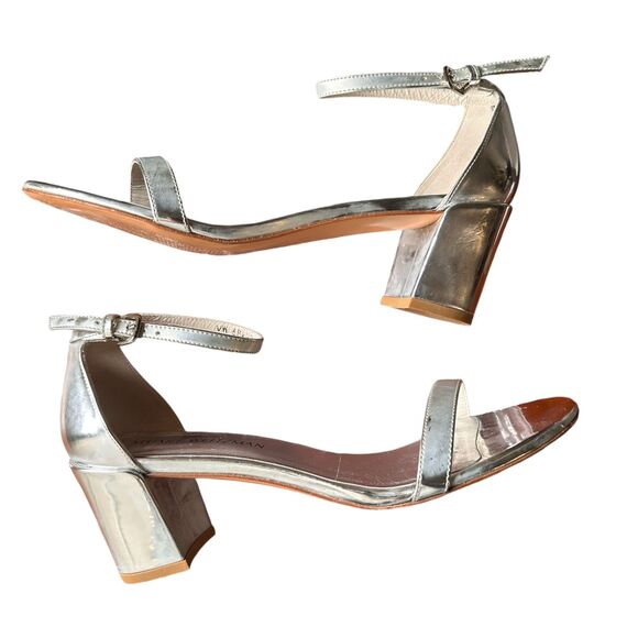 STUART WEITZMAN Amelina Silver Block‎ Heel Sandal Sz 40 (US 10) - Picture 1 of 6